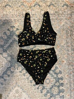 PINK Victoria's Secret Black Floral Citrus High-Waist Bikini